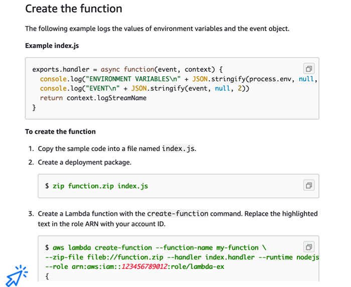 A screenshot of the AWS documentation for creating a Lambda function