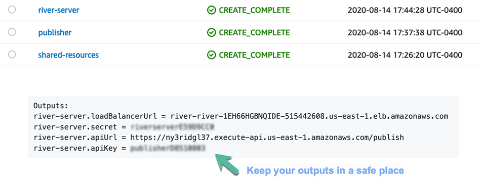 A screenshot showing both the resources created on an AWS account and the outputs seen in the terminal