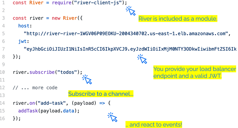 Client-side code showing how to use River